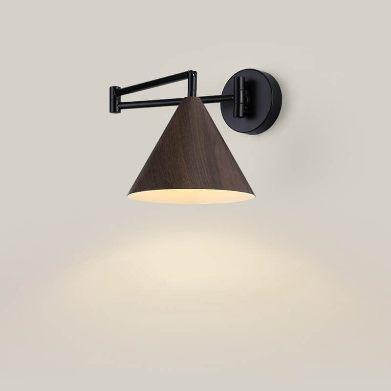 Arden – Scandinavische Kegel Wandlamp met Swing Arm (Houtnerf, Verstelbaar)