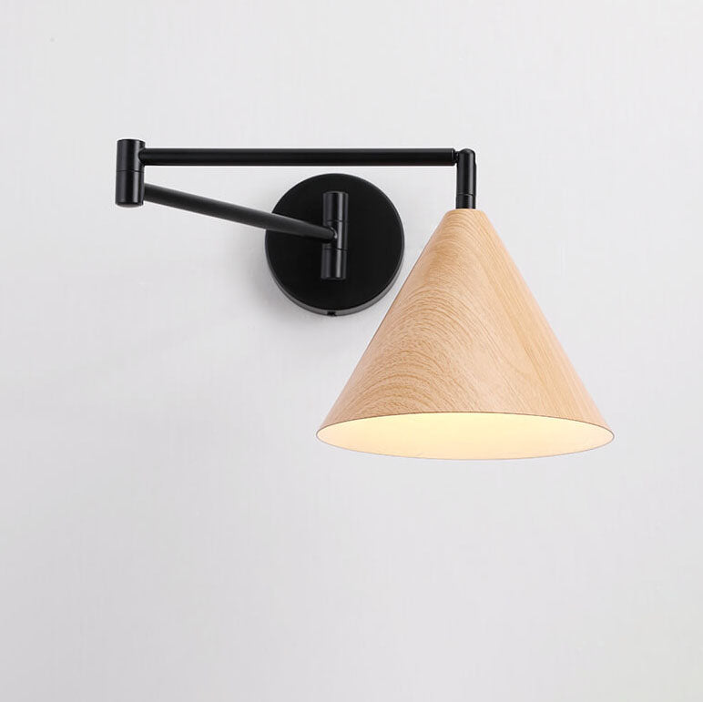 Arden – Scandinavische Kegel Wandlamp met Swing Arm (Houtnerf, Verstelbaar)