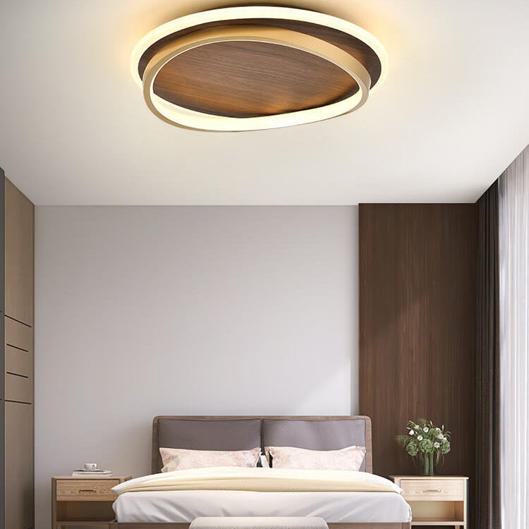 Edda – Scandinavische Walnoot Houtnerf LED Plafondlamp (Flush Mount)