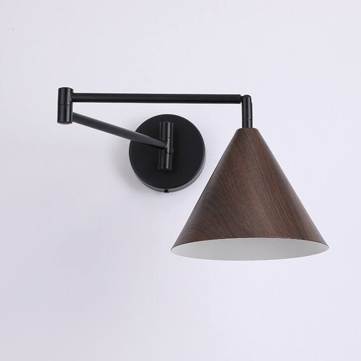 Arden – Scandinavische Kegel Wandlamp met Swing Arm (Houtnerf, Verstelbaar)