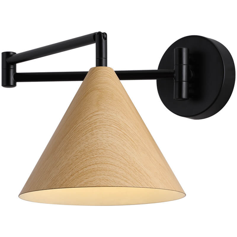 Arden – Scandinavische Kegel Wandlamp met Swing Arm (Houtnerf, Verstelbaar)