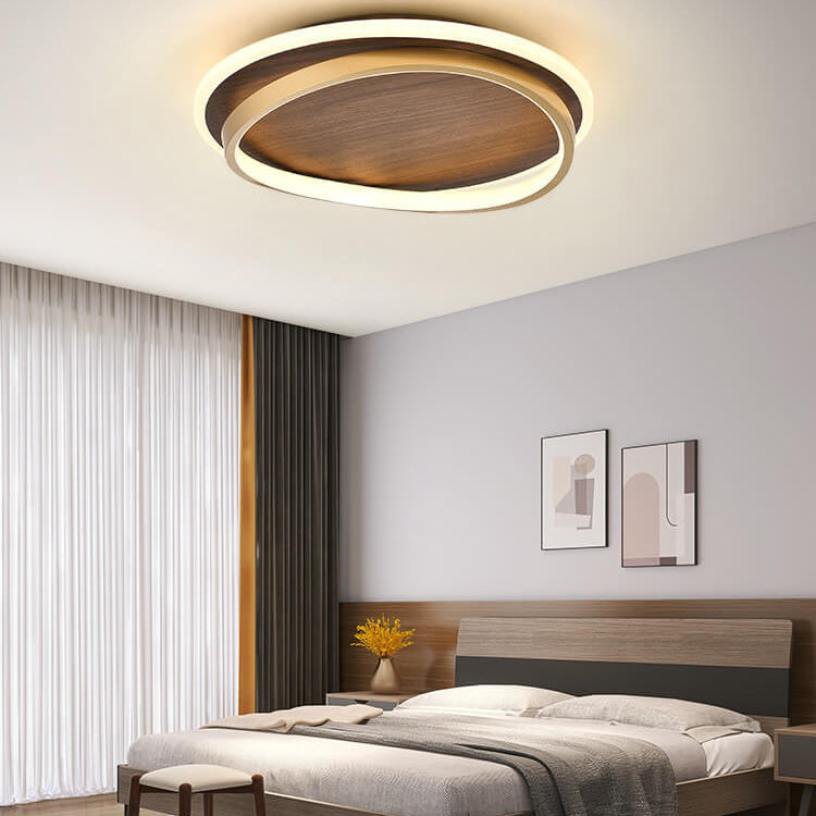 Edda – Scandinavische Walnoot Houtnerf LED Plafondlamp (Flush Mount)