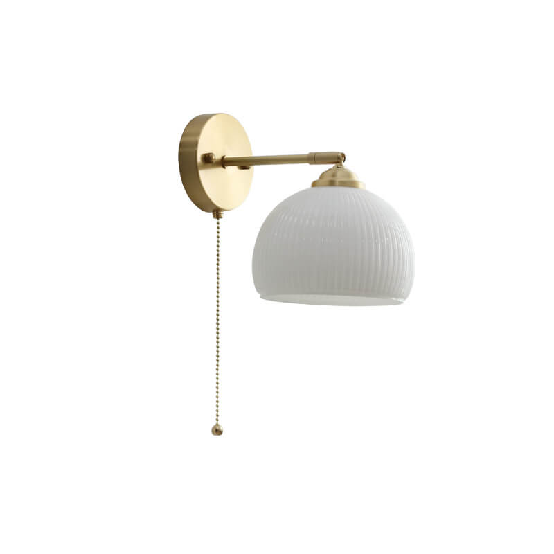 Liora – Scandinavische Melkwitte Glazen Messing Wandlamp (1-Lichts, Trekkoord)