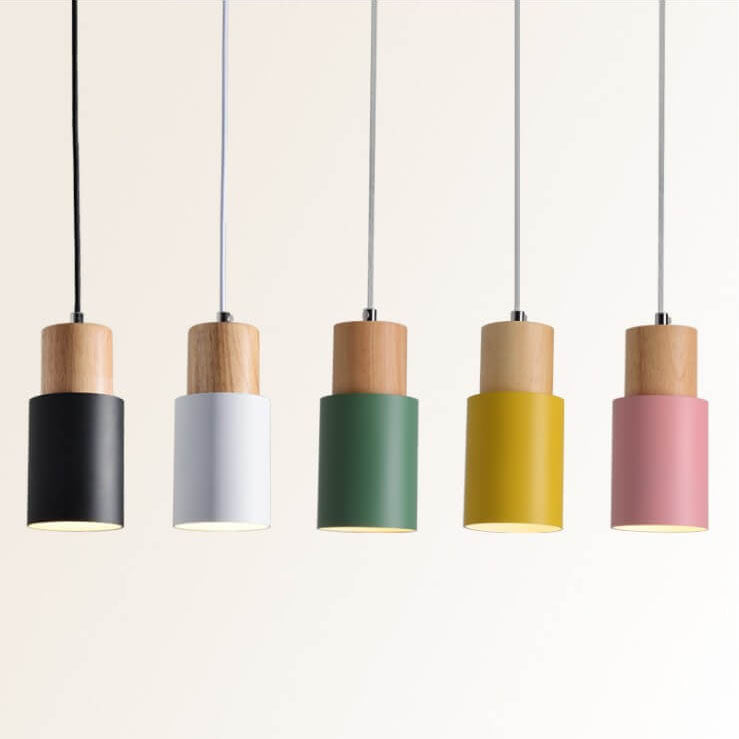 Nomi – Scandinavische Macaron Cilinder Hanglamp (Houtdetail, 1-Lichts)