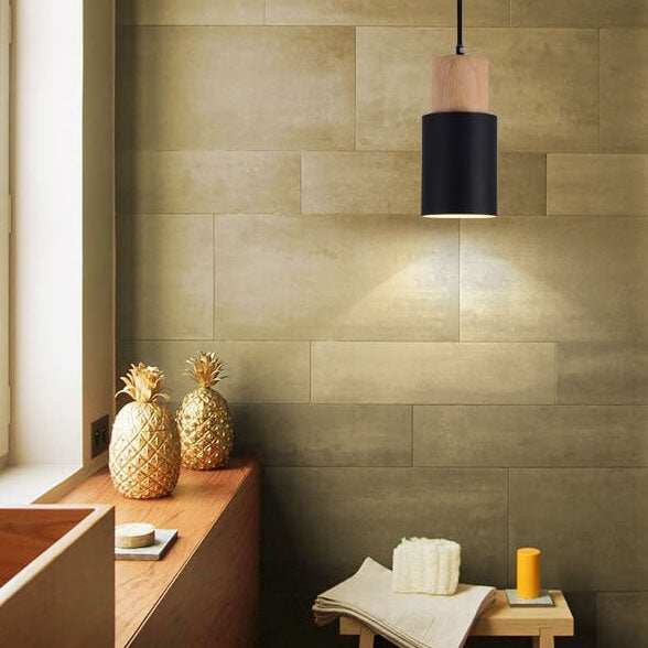 Nomi – Scandinavische Macaron Cilinder Hanglamp (Houtdetail, 1-Lichts)