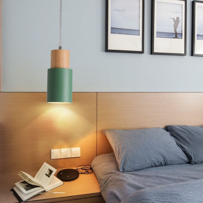 Nomi – Scandinavische Macaron Cilinder Hanglamp (Houtdetail, 1-Lichts)