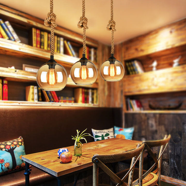 Riva – Retro Touw Glazen Bol Hanglamp (1-Licht)