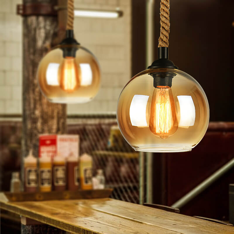 Riva – Retro Touw Glazen Bol Hanglamp (1-Licht)