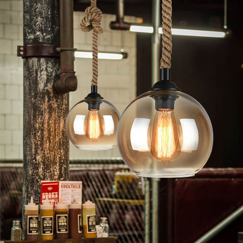Riva – Retro Touw Glazen Bol Hanglamp (1-Licht)
