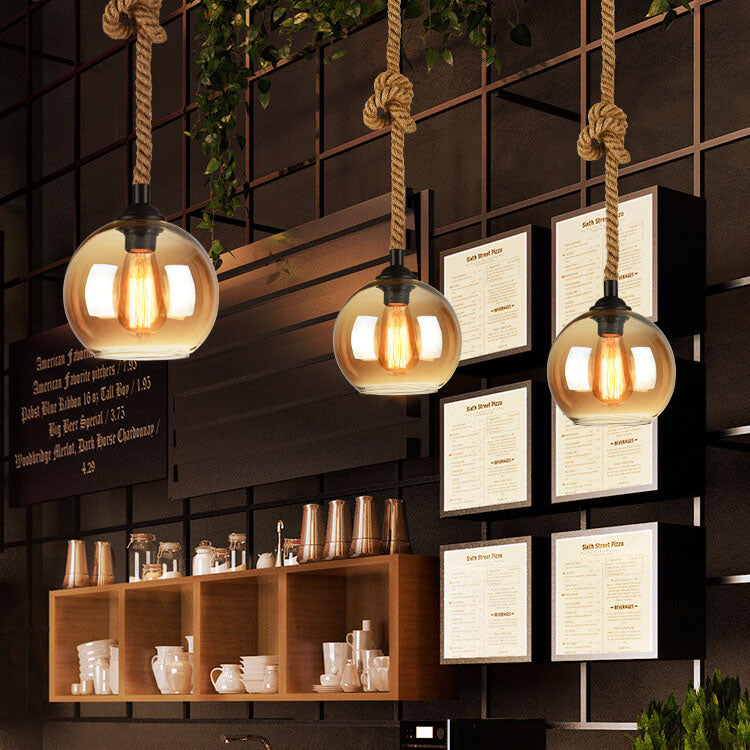 Riva – Retro Touw Glazen Bol Hanglamp (1-Licht)