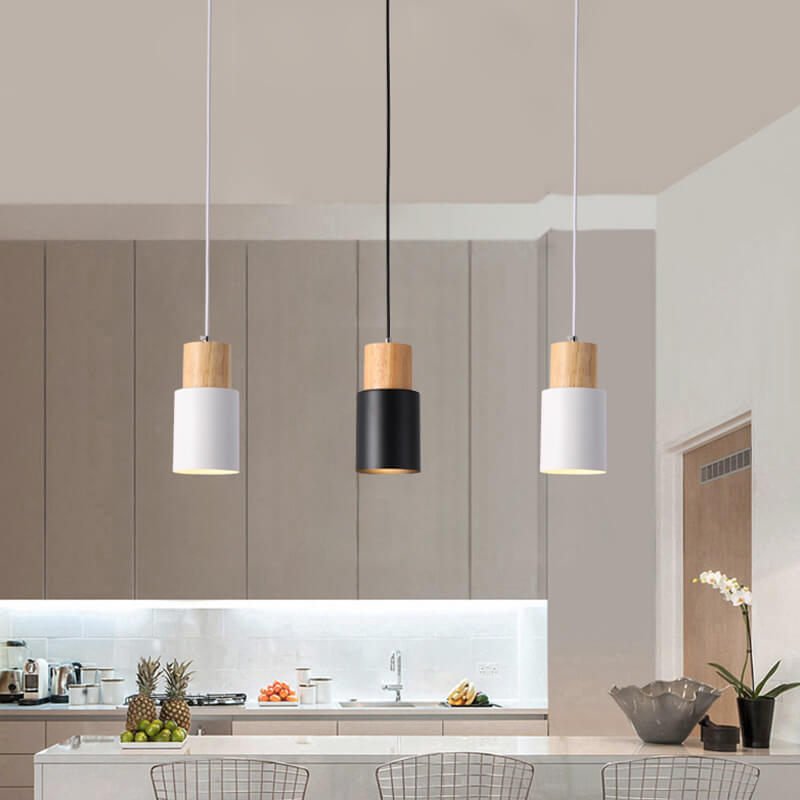 Nomi – Scandinavische Macaron Cilinder Hanglamp (Houtdetail, 1-Lichts)