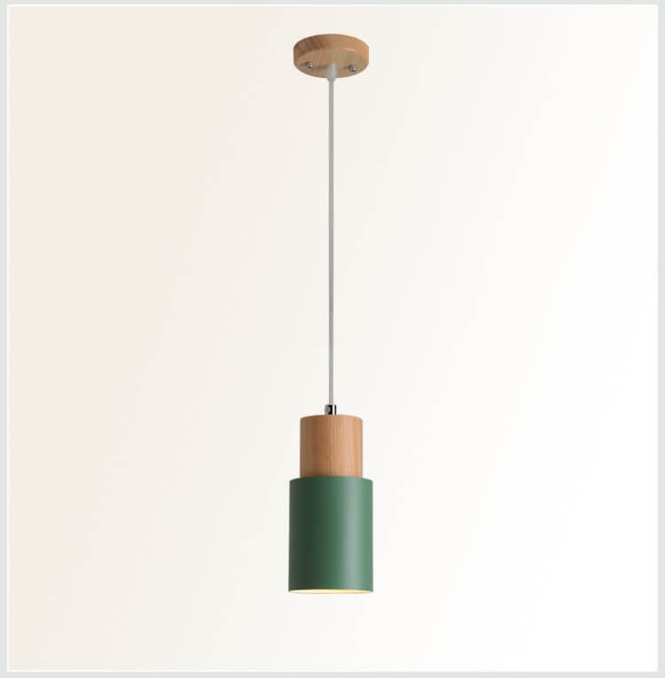 Nomi – Scandinavische Macaron Cilinder Hanglamp (Houtdetail, 1-Lichts)