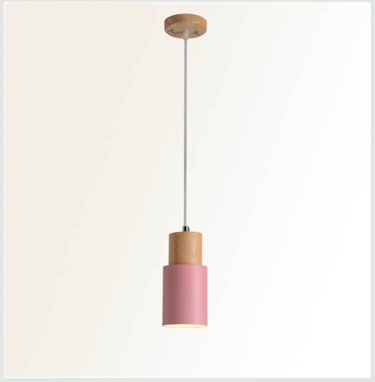 Nomi – Scandinavische Macaron Cilinder Hanglamp (Houtdetail, 1-Lichts)