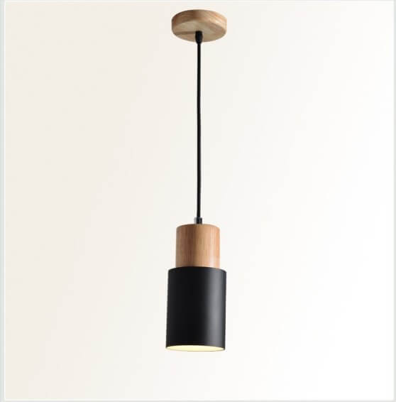 Nomi – Scandinavische Macaron Cilinder Hanglamp (Houtdetail, 1-Lichts)
