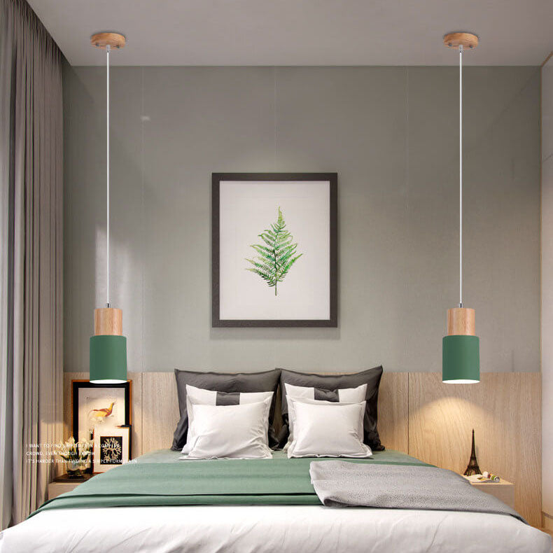 Nomi – Scandinavische Macaron Cilinder Hanglamp (Houtdetail, 1-Lichts)