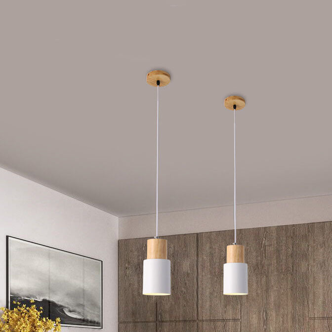 Nomi – Scandinavische Macaron Cilinder Hanglamp (Houtdetail, 1-Lichts)