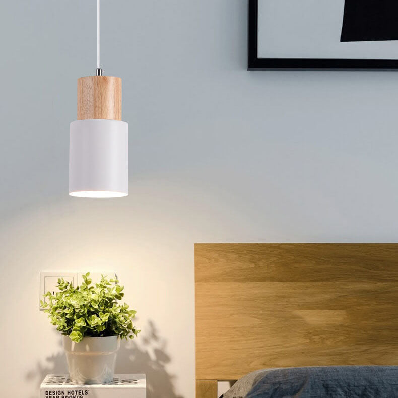 Nomi – Scandinavische Macaron Cilinder Hanglamp (Houtdetail, 1-Lichts)