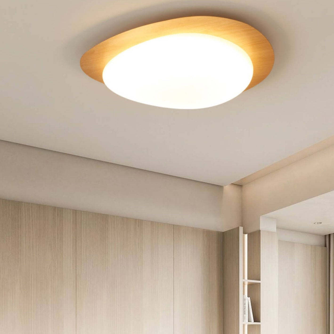 Pebble – Scandinavische Houtnerf LED Plafondlamp (Opbouw, Dimbare Opties)
