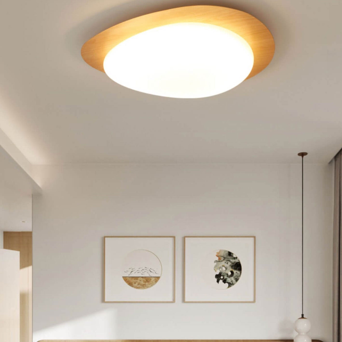 Pebble – Scandinavische Houtnerf LED Plafondlamp (Opbouw, Dimbare Opties)