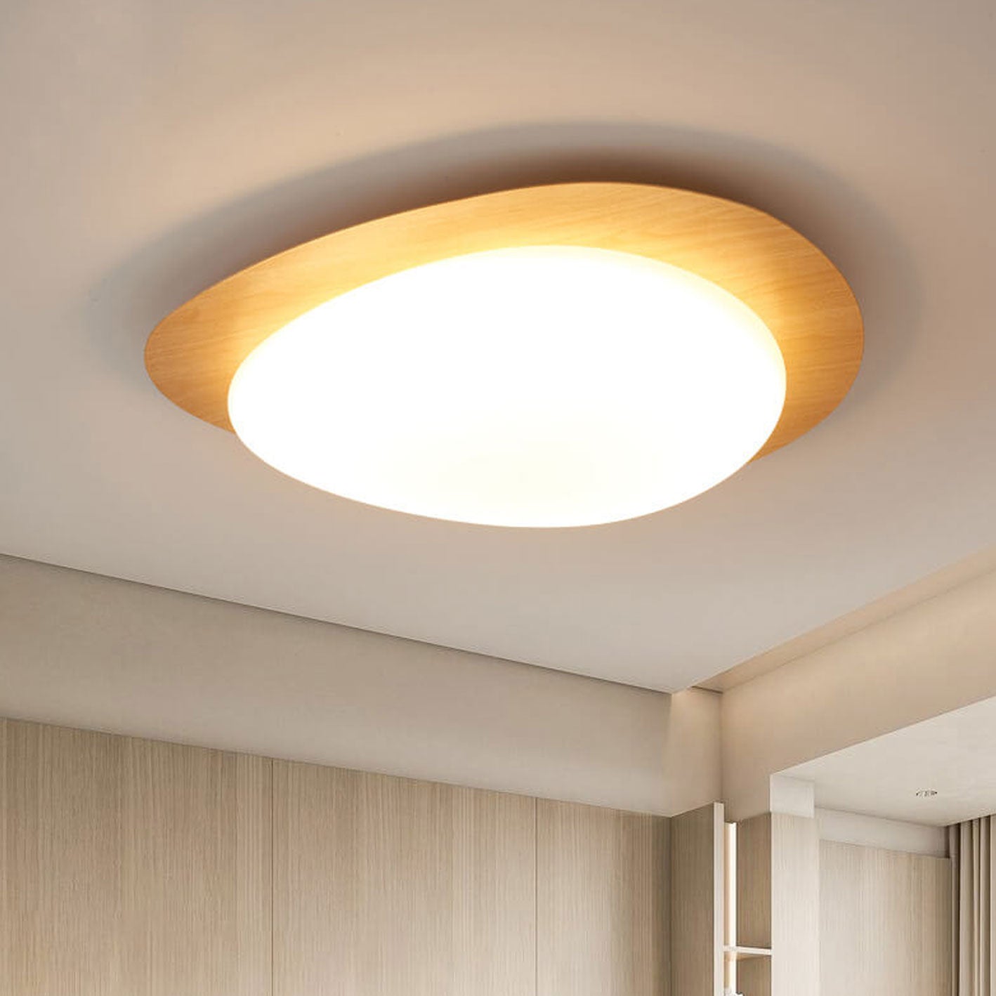 Pebble – Scandinavische Houtnerf LED Plafondlamp (Opbouw, Dimbare Opties)