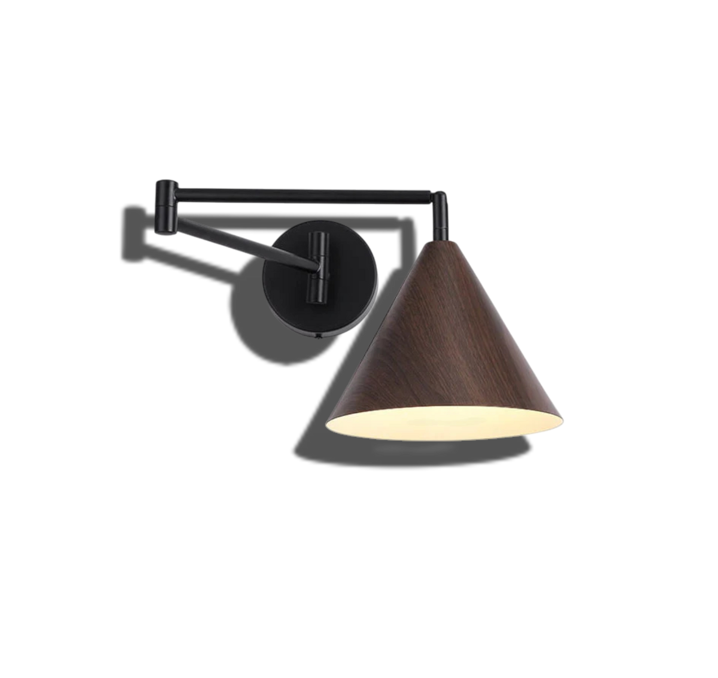 Arden – Scandinavische Kegel Wandlamp met Swing Arm (Houtnerf, Verstelbaar)