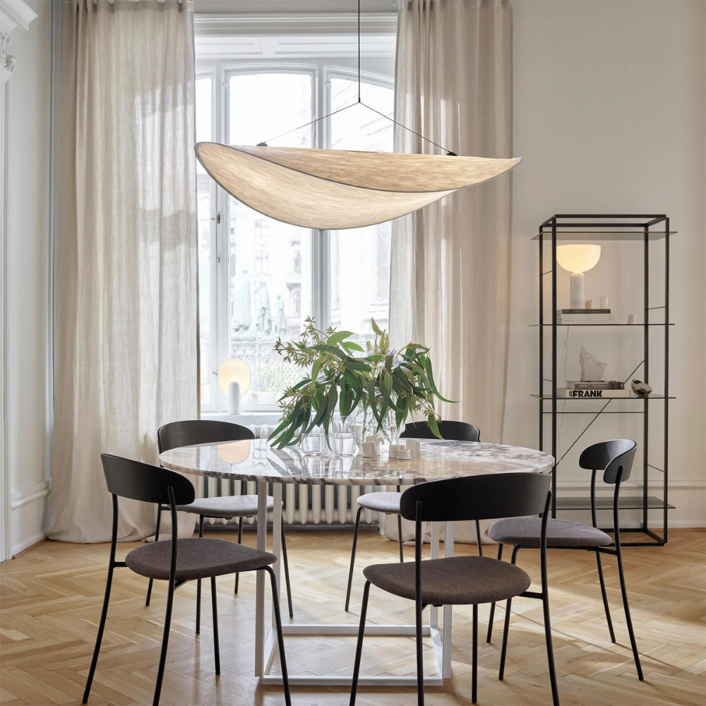 Kaze – Japandi Zijde Hanglamp & Plafondlamp (Dimbaar in Drie Kleuren, Modern Design)