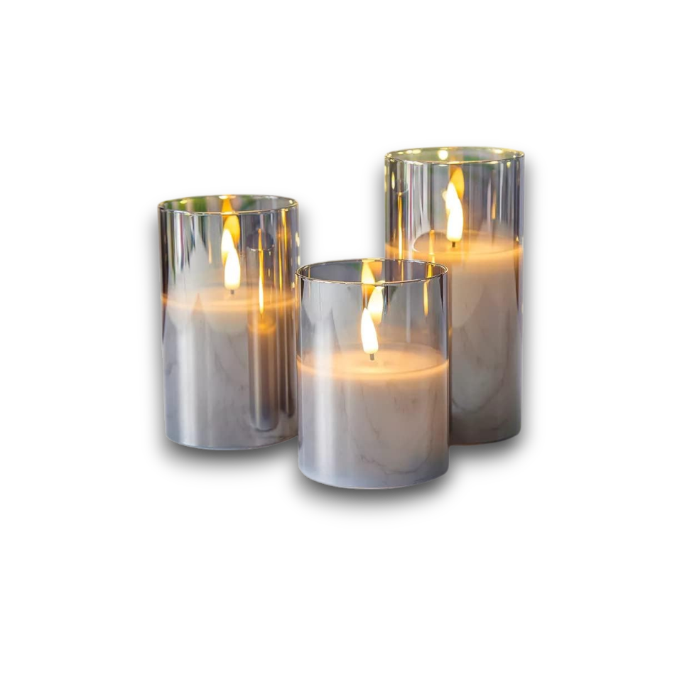 Lumora – LED Kaarsen Set Zonder Vlam (Glazen Pillar Kaarsen)