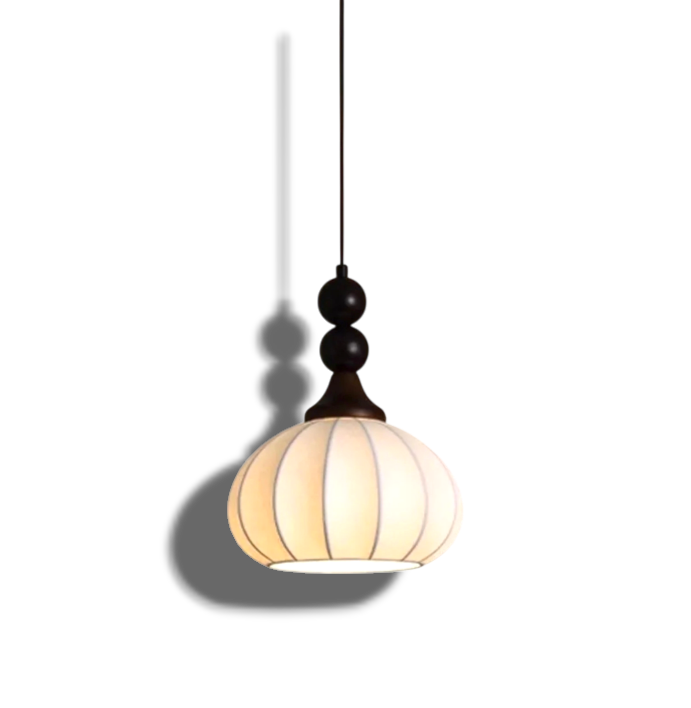 Soira – Zijde Stoffen Hanglamp met Houten Basis