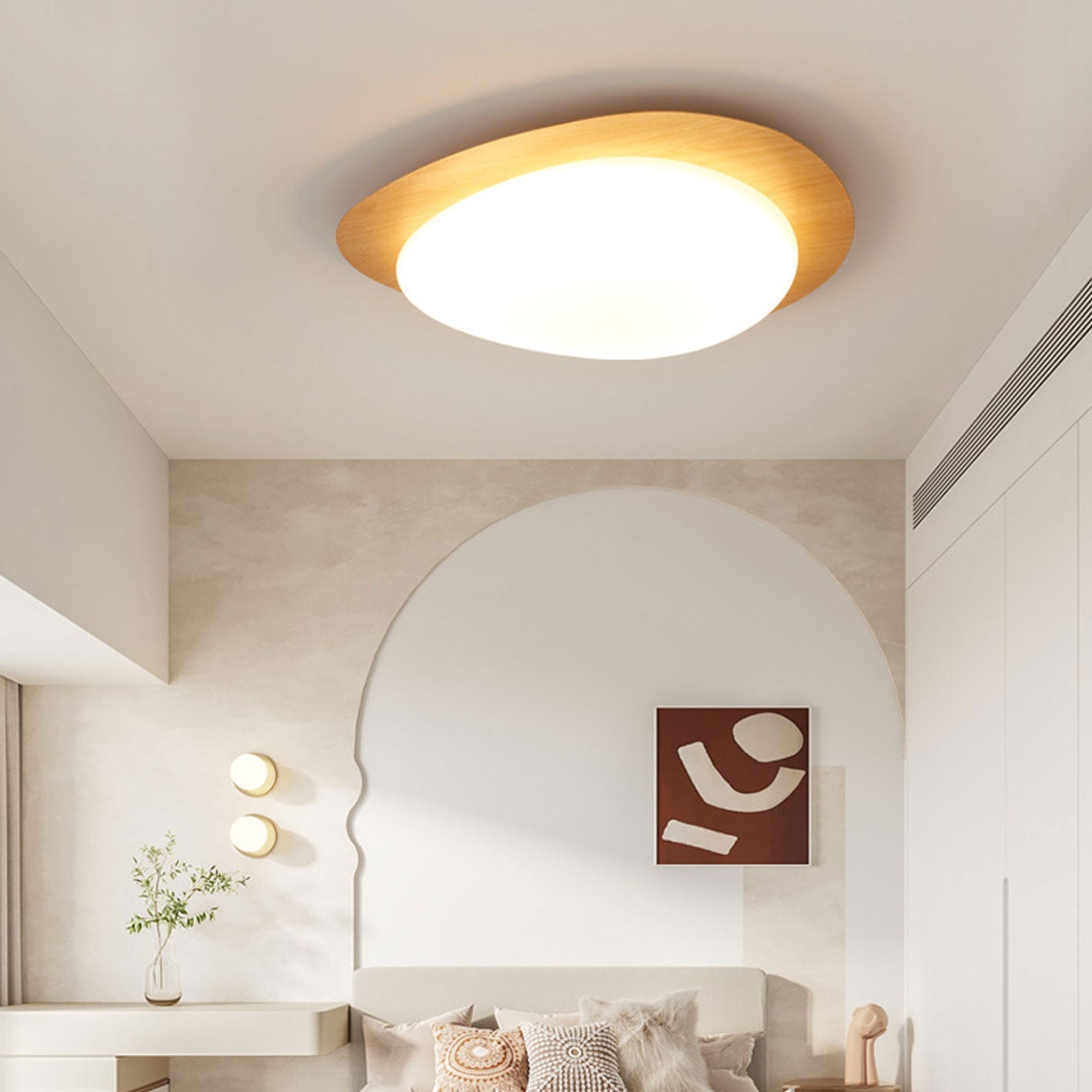 Pebble – Scandinavische Houtnerf LED Plafondlamp (Opbouw, Dimbare Opties)