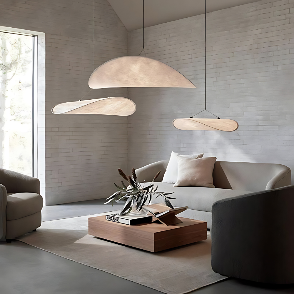 Kaze – Japandi Zijde Hanglamp & Plafondlamp (Dimbaar in Drie Kleuren, Modern Design)