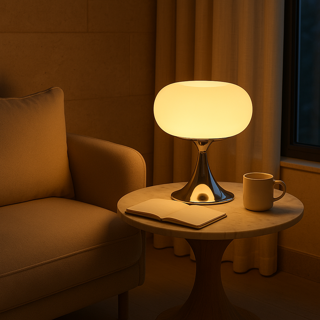 Solari – Retro Bauhaus Tafellamp, Glas & Ijzer Sfeerlamp