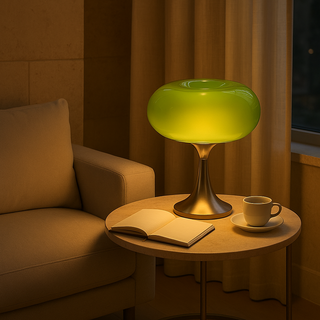 Solari – Retro Bauhaus Tafellamp, Glas & Ijzer Sfeerlamp