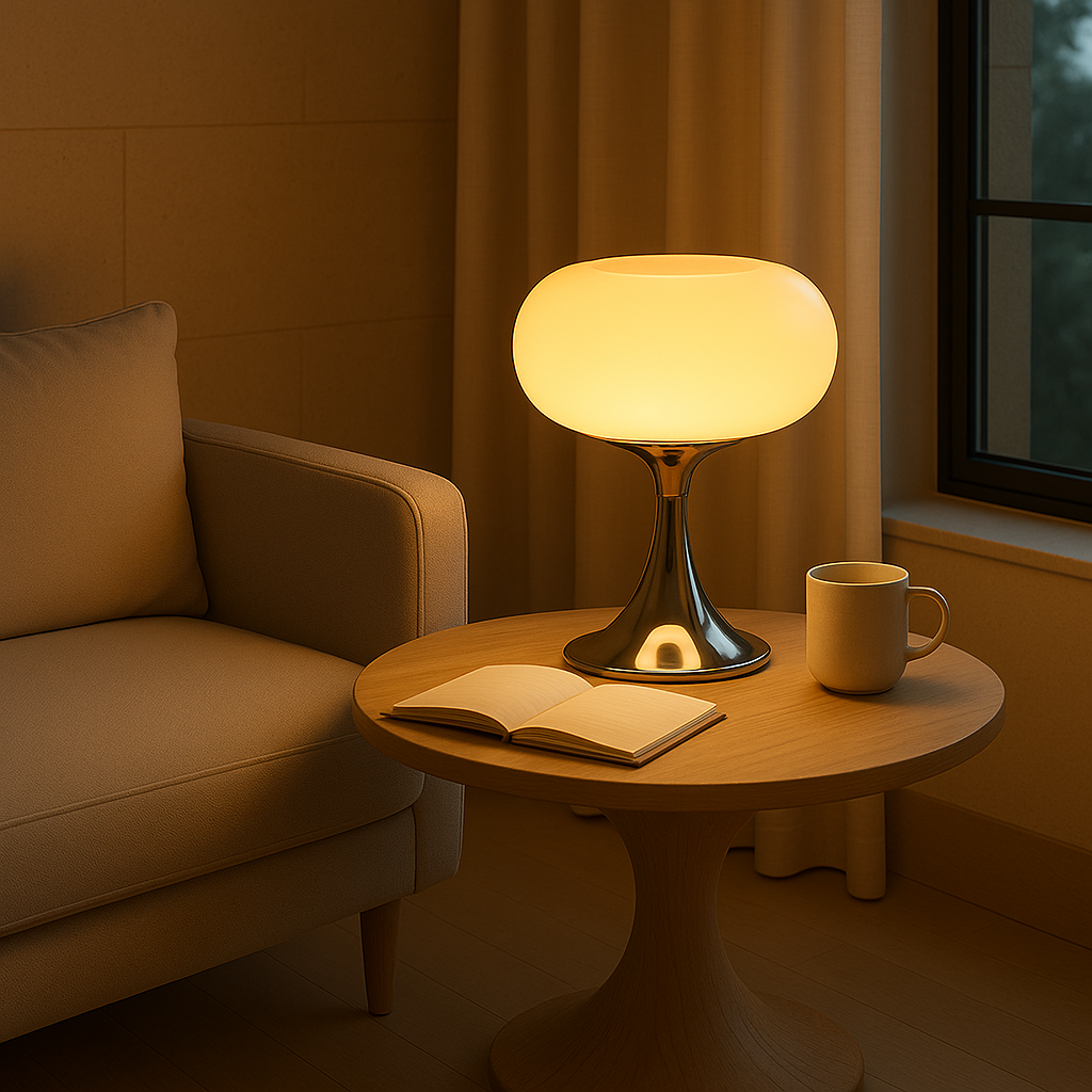 Solari – Retro Bauhaus Tafellamp, Glas & Ijzer Sfeerlamp