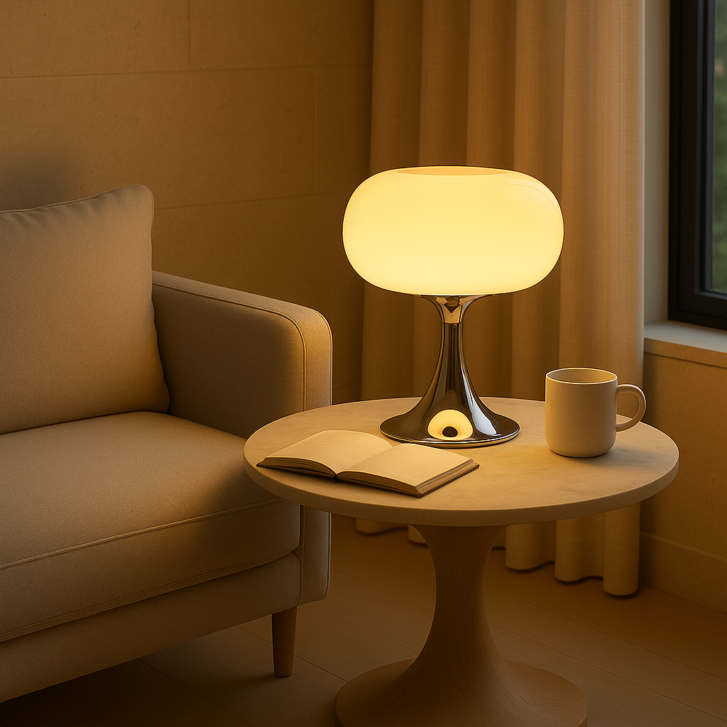 Solari – Retro Bauhaus Tafellamp, Glas & Ijzer Sfeerlamp