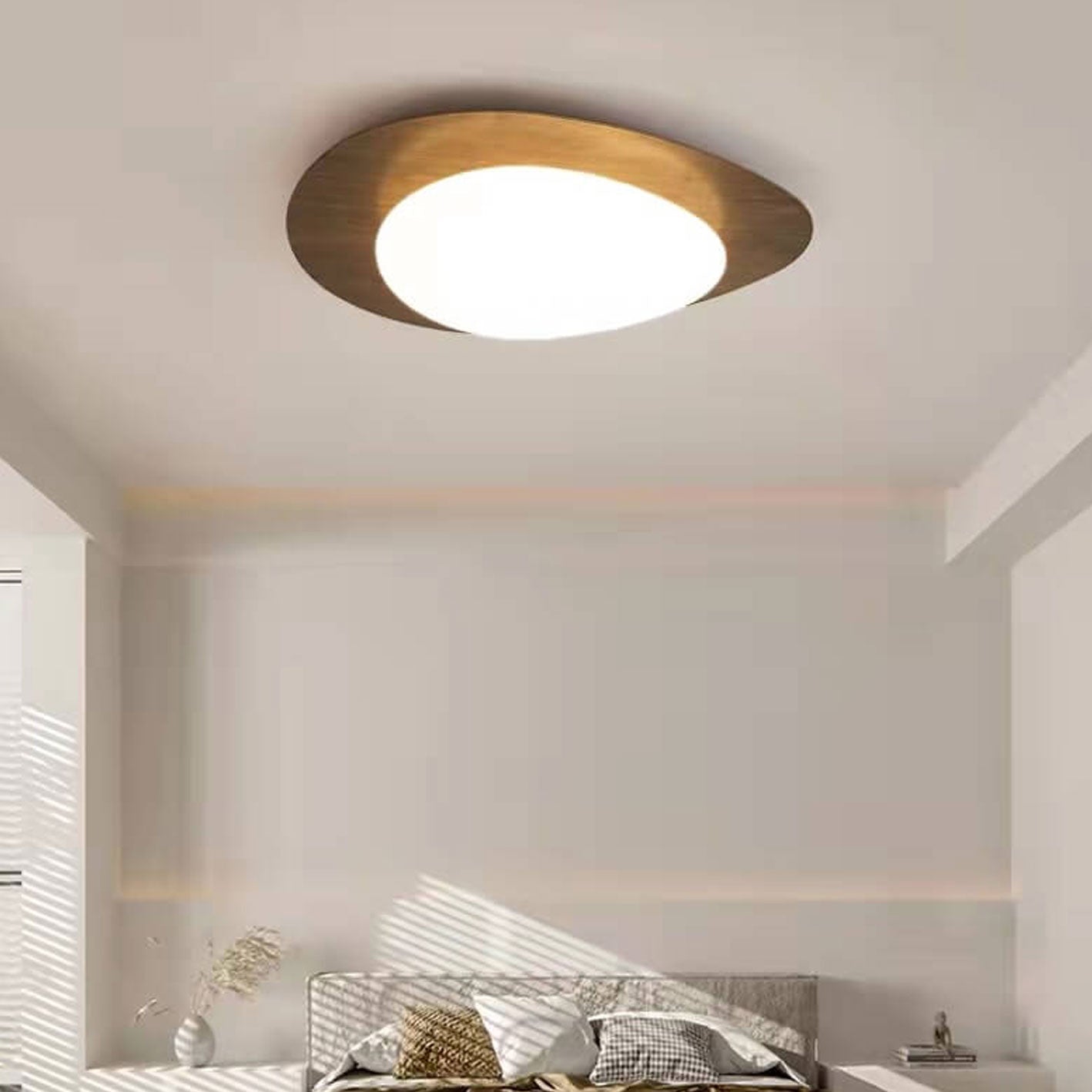 Pebble – Scandinavische Houtnerf LED Plafondlamp (Opbouw, Dimbare Opties)