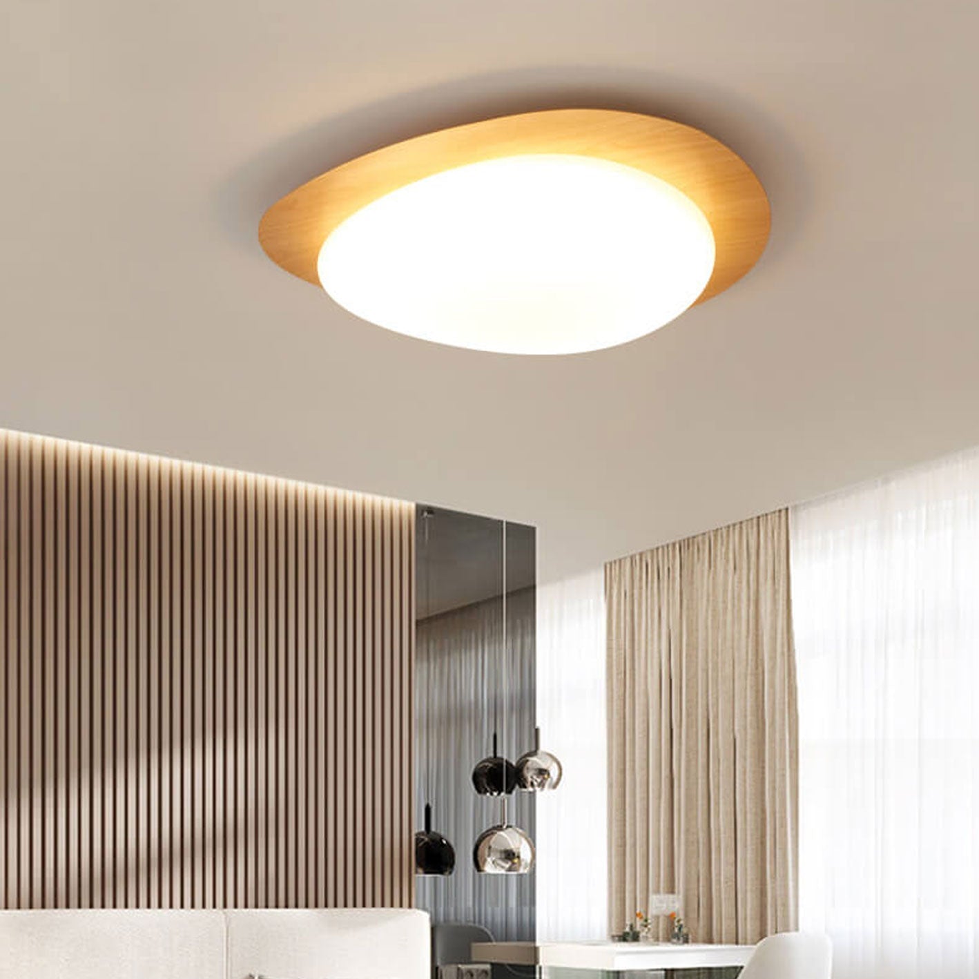 Pebble – Scandinavische Houtnerf LED Plafondlamp (Opbouw, Dimbare Opties)
