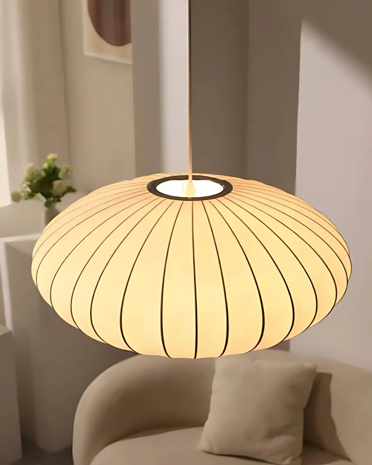Solenne – Zijde Hanglamp met Geribbelde Kap