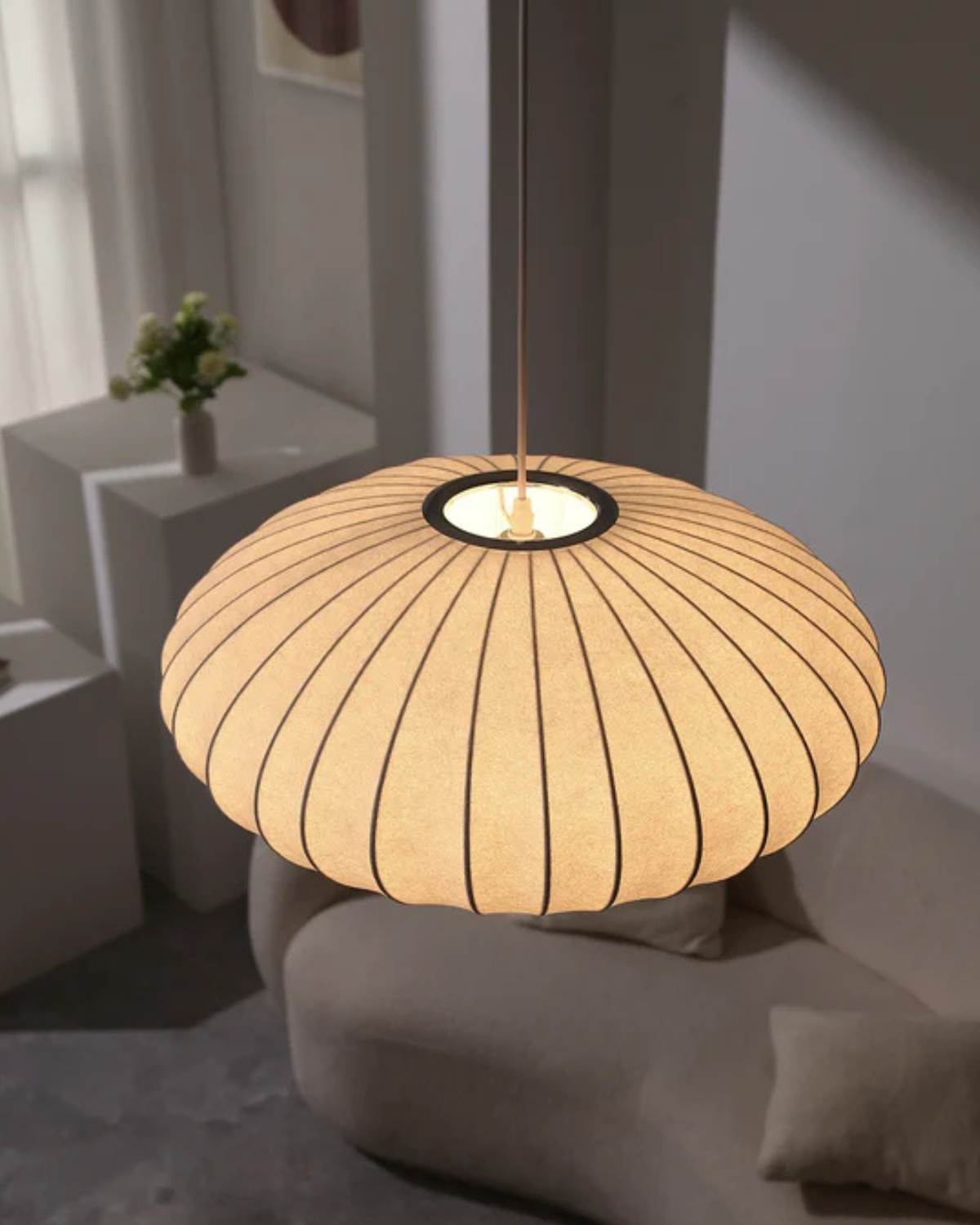 Solenne – Zijde Hanglamp met Geribbelde Kap