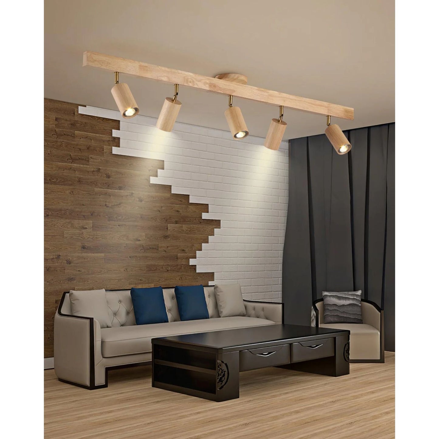 Norvia – Houten Rail Plafondlamp met Verstelbare Spots
