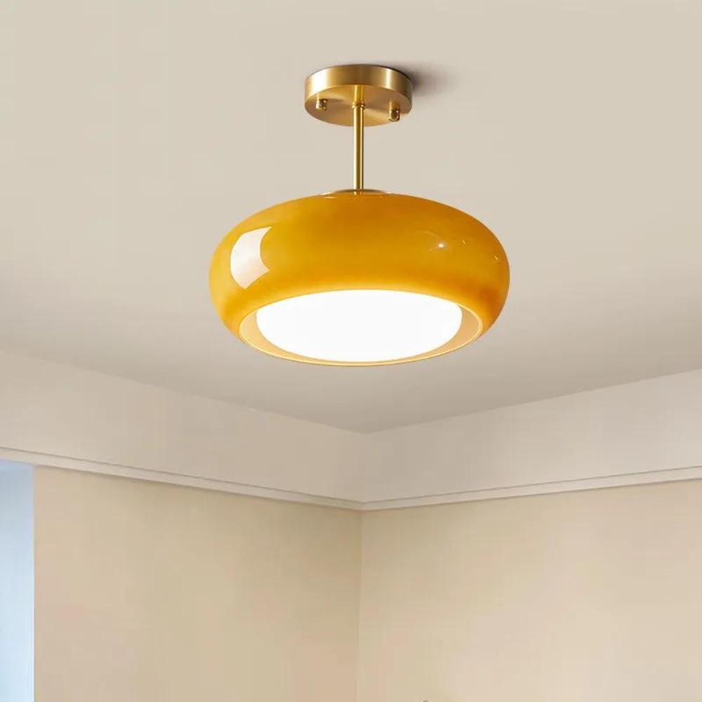 Aurea – Koperen & Glazen LED Plafondlamp (Drie-Kleuren Dimbaar, Modern Design)