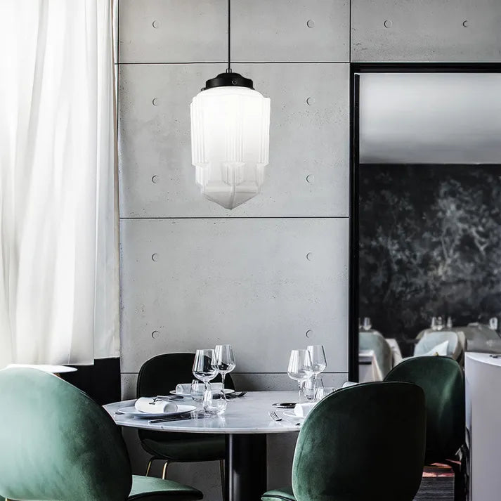 BrillLuma – Vintage Melkglas Hanglamp met Geometrisch Design