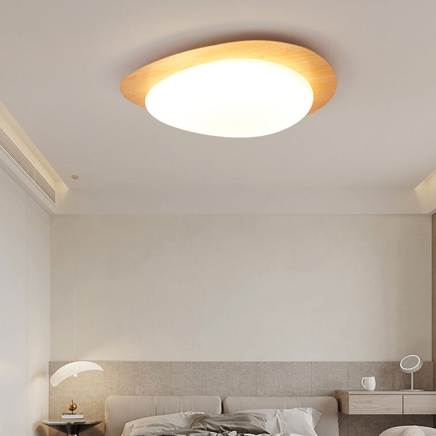 Pebble – Scandinavische Houtnerf LED Plafondlamp (Opbouw, Dimbare Opties)