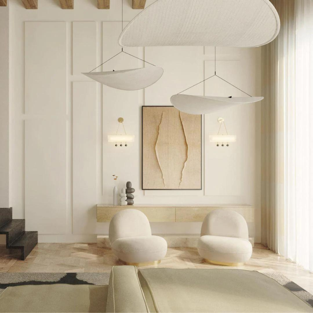 Kaze – Japandi Zijde Hanglamp & Plafondlamp (Dimbaar in Drie Kleuren, Modern Design)