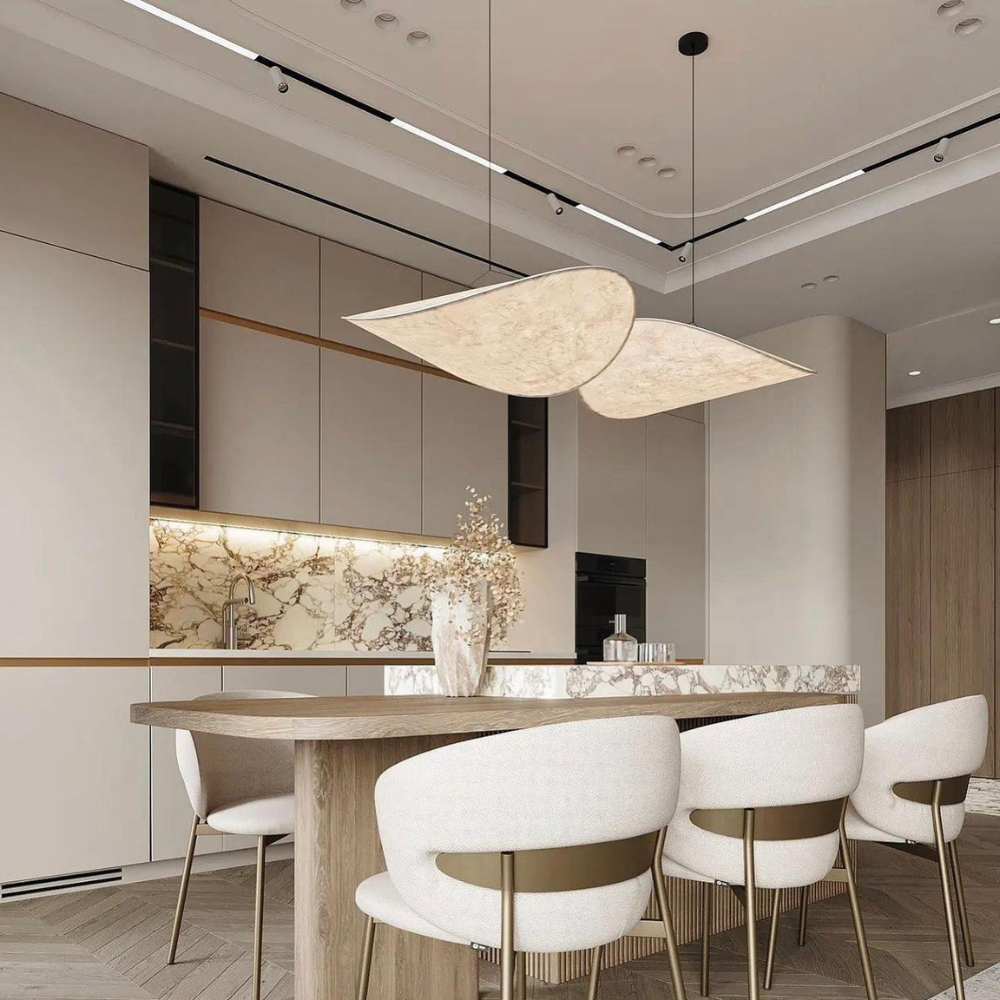 Kaze – Japandi Zijde Hanglamp & Plafondlamp (Dimbaar in Drie Kleuren, Modern Design)