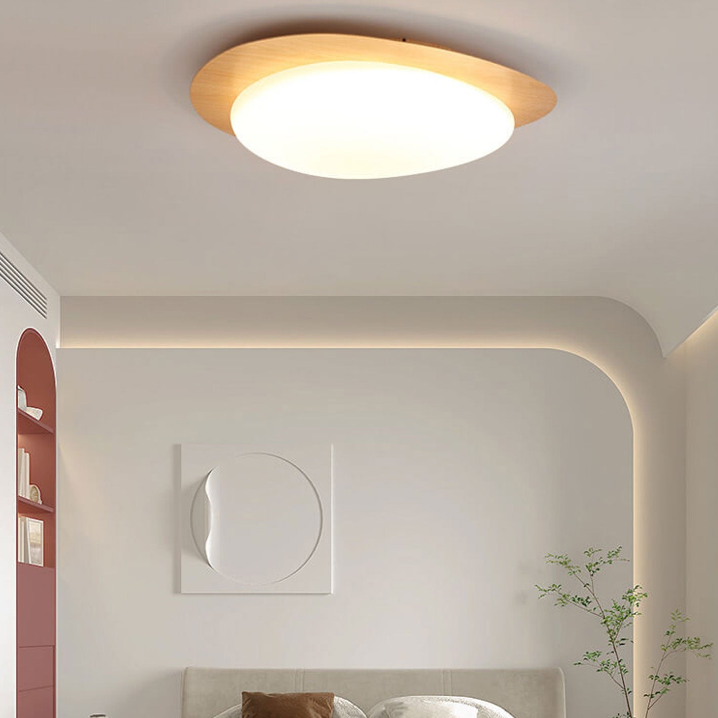 Pebble – Scandinavische Houtnerf LED Plafondlamp (Opbouw, Dimbare Opties)