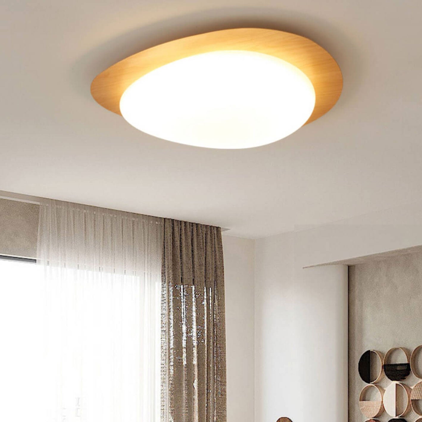 Pebble – Scandinavische Houtnerf LED Plafondlamp (Opbouw, Dimbare Opties)