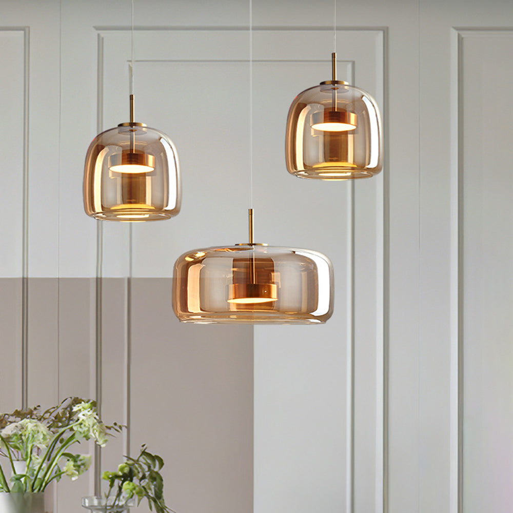 Framevia - AmberGlow Retro LED Hanglampen Goud Metaal Glas