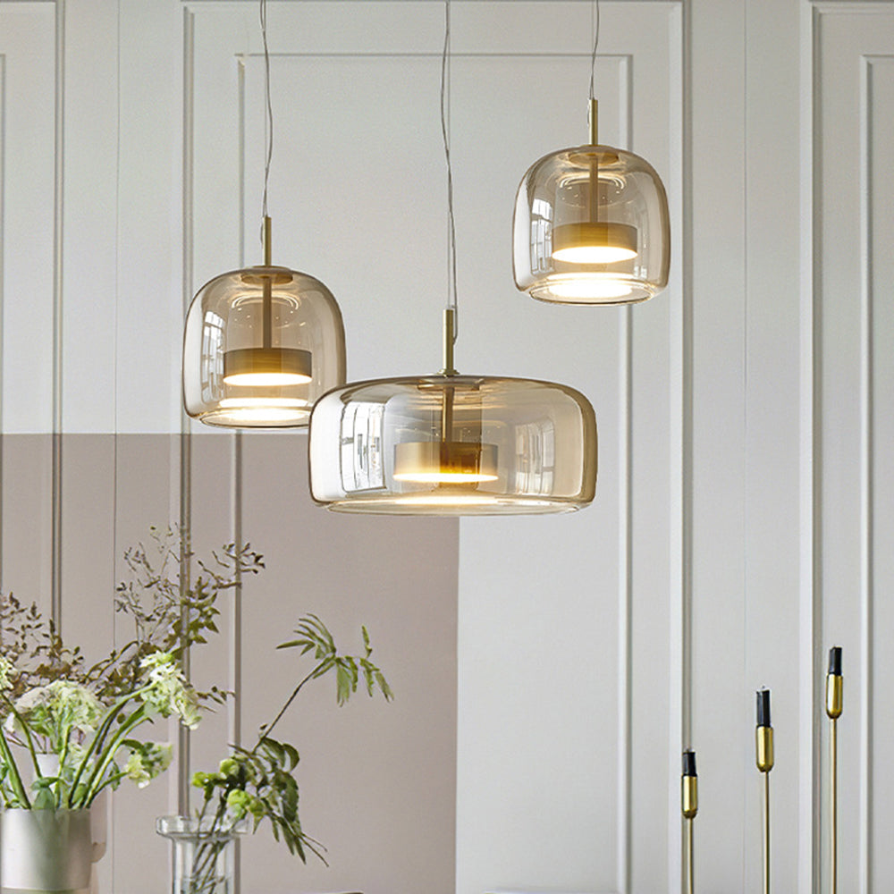 Framevia - AmberGlow Retro LED Hanglampen Goud Metaal Glas
