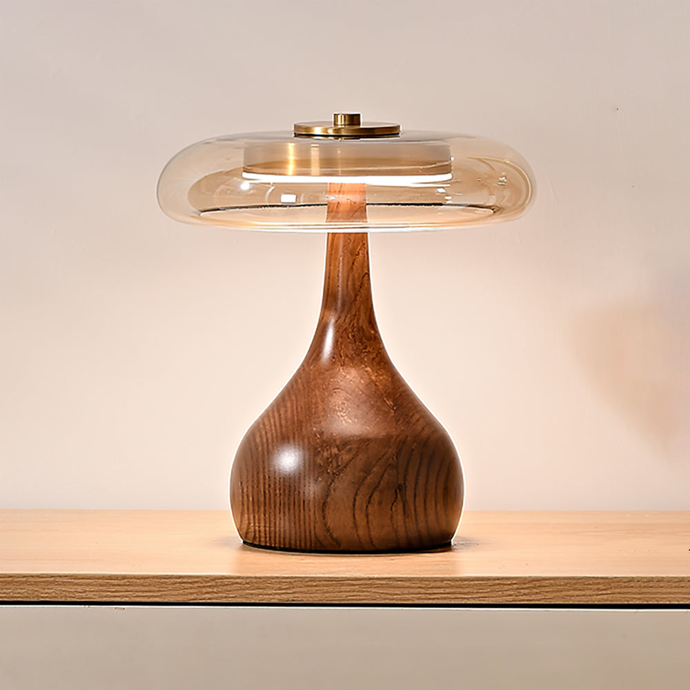 Moonpath - Minimalistische Glazen Tafellamp Met Strakke Houten Voet