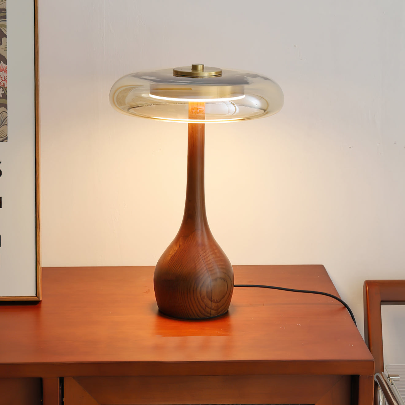 Moonpath - Minimalistische Glazen Tafellamp Met Strakke Houten Voet
